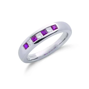 9ct White Gold Princess Cut 0.20ct Diamond & 0.35ct Ruby Eternity Ring